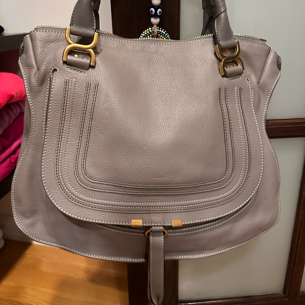 CHLOE Marcie top handle leather tote bag. Taupe - Grey ( medium)